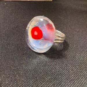 Bubble heart hand made  statement ring on silver plated adjustable ring base.